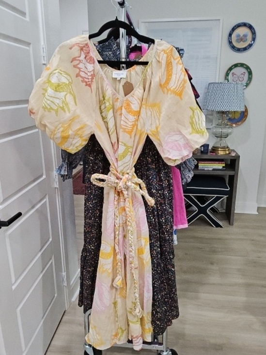 Elizabeth James Dresses & Skirts - Light Pink Floral Tie-Front Maxi Dress with Puff Sleeves